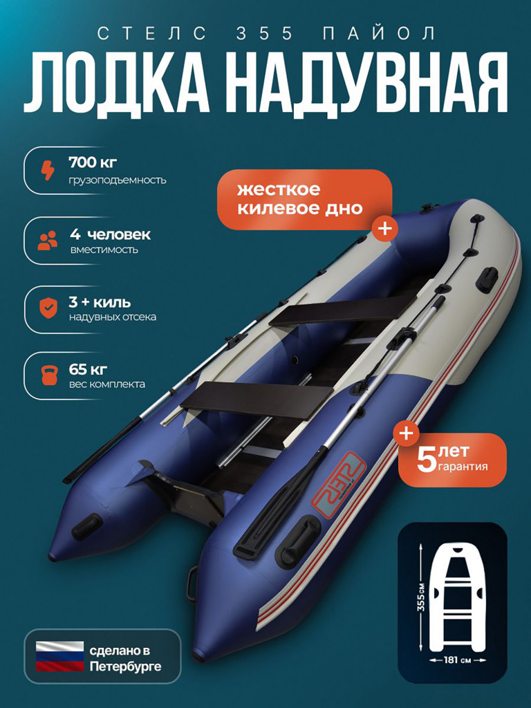 Лодка пвх под мотор Хантер Стелс 355 белый синий