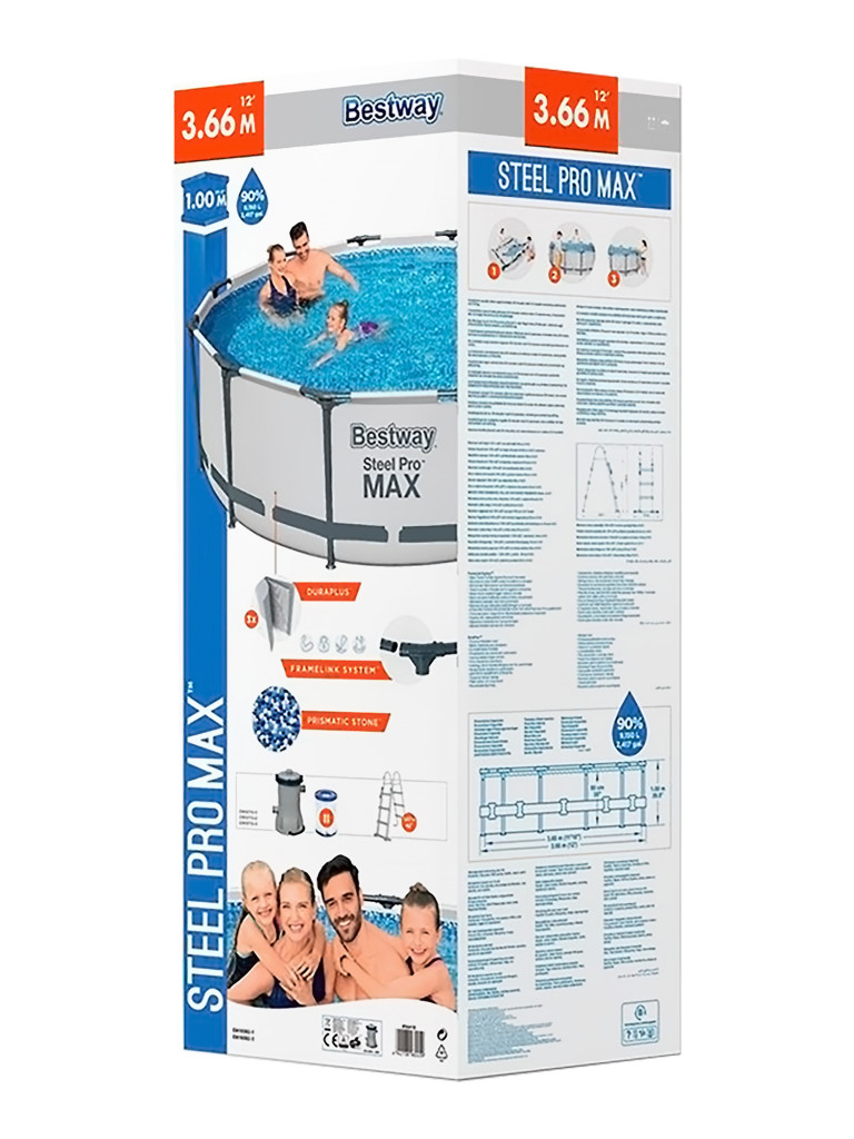 Бассейн Bestway 56260 каркасный Steel Pro Max 366х100 см, объем 9150 л
