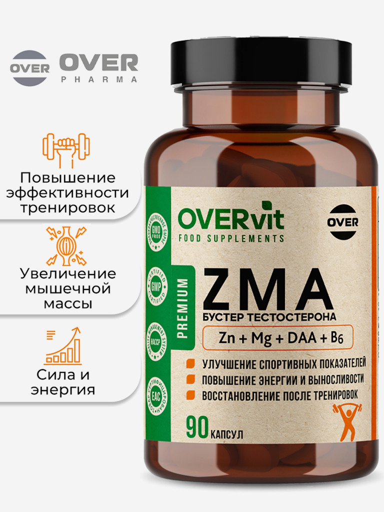 ZMA бустер тестостерона OVER, спортивное питание, 90 капсул