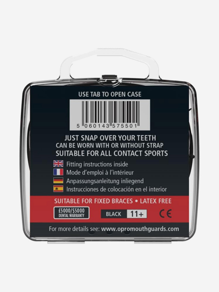 Боксерская капа для брекетов взрослая, однослойная, защитная для зубов OPRO Snap-Fit Braces - Black