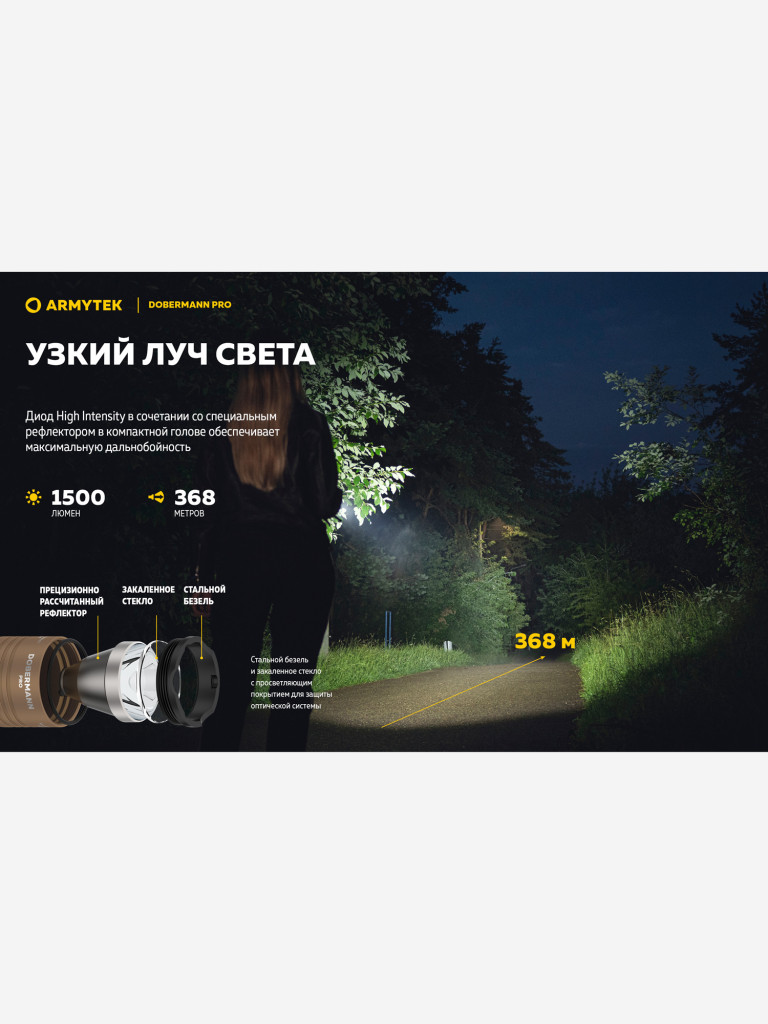 Фонарь светодиодный тактический Armytek Dobermann Pro Magnet USB, 1500 лм, холодный свет