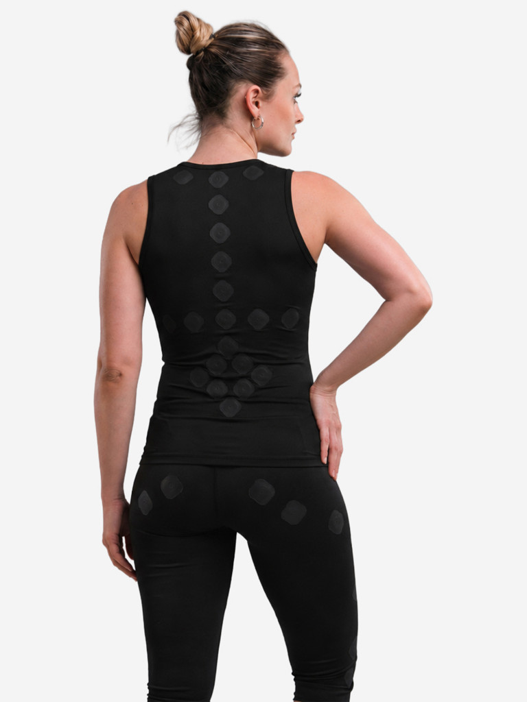 Компрессионная футболка без рукавов -суппорт спины SportDots, женская, TOP-W-BL