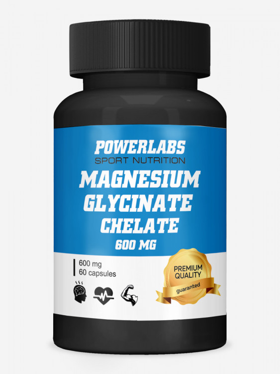 Магний Глицинат Хелат, Powerlabs, 600 мг, 60 капсул