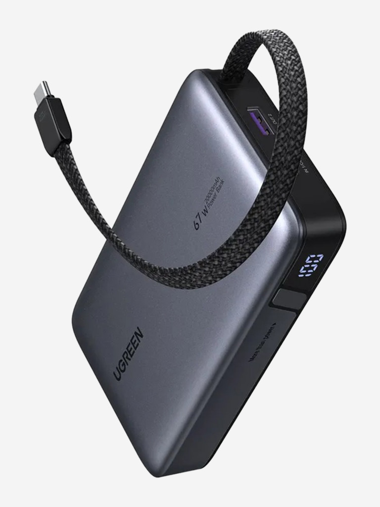 Внешний аккумулятор UGREEN PB550 (85166B) 67W Power Bank 20000mAh USB-C&USB-A со встроенным кабелем (ССС)