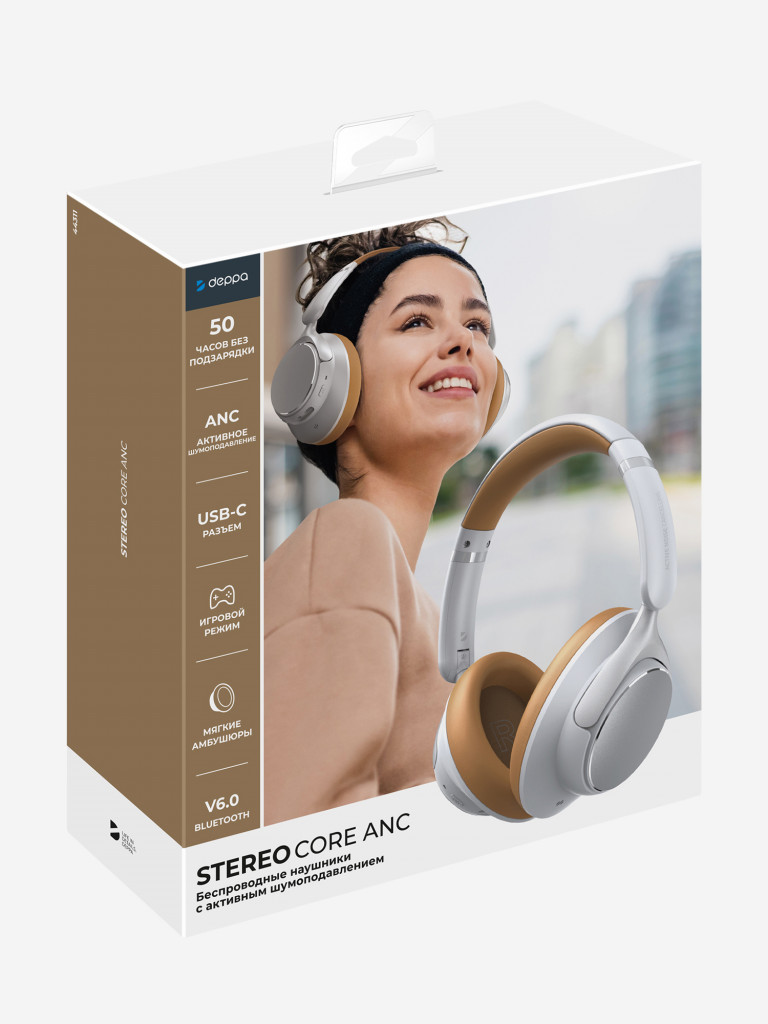 Беспроводные накладные наушники Stereo Core ANC, шумоподавление, bluetooth 6.0, 400 мАч