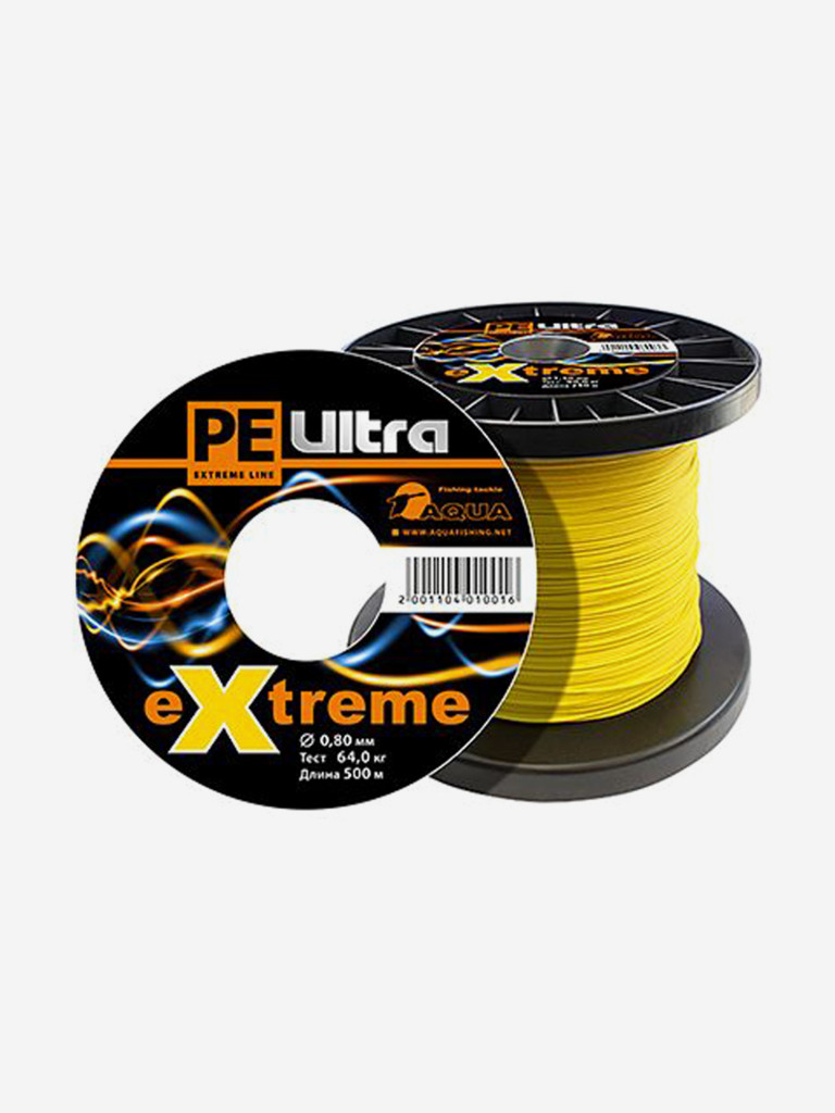 Плетеный шнур для рыбалки AQUA PE ULTRA EXTREME 0,80mm (цвет желтый) 500m