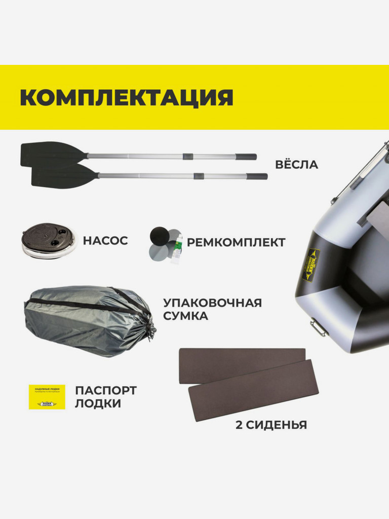 Лодка ПВХ надувная для рыбалки под мотор Лодки Поволжья S-280 гребная двухместная, серо-черная