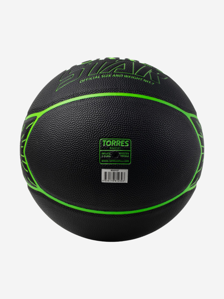 Мяч баскетбольный TORRES Star, B323127, р.7, 7 панел.,ПУ-композит, нейлон. корд, бут.кам., черно-зел