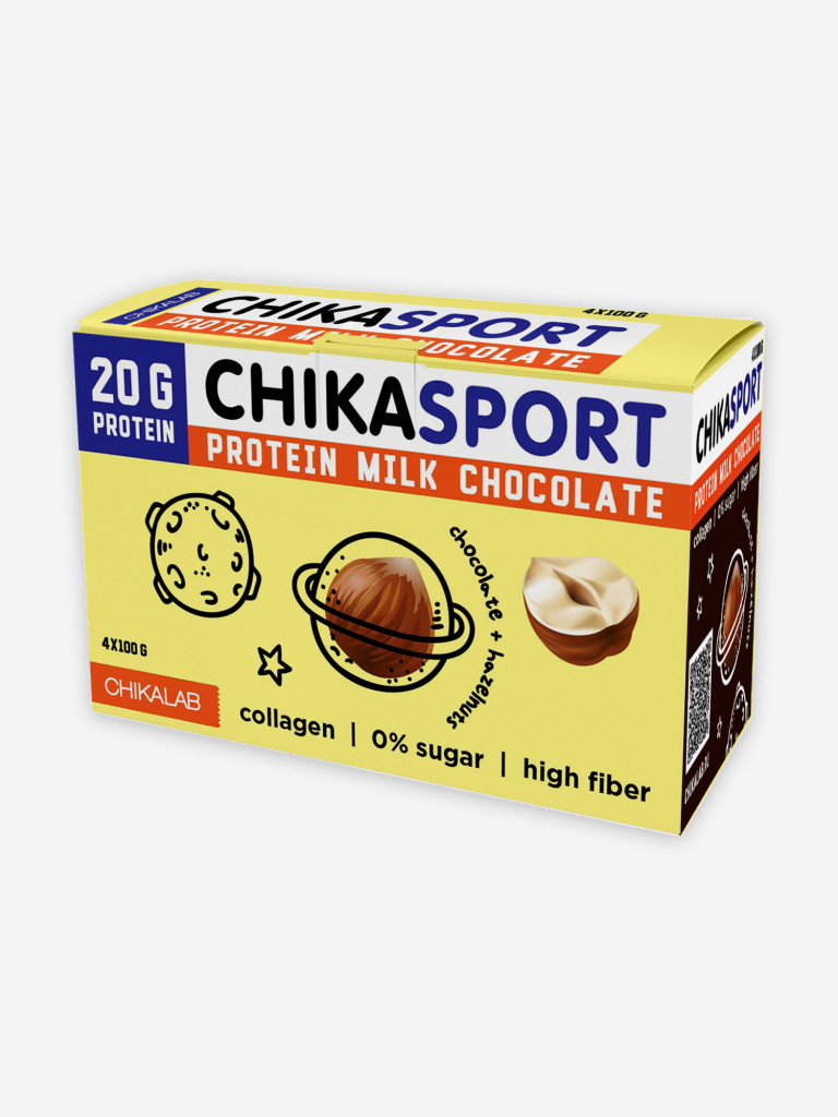 Протеиновый шоколад 4 шт. Chikalab "Молочный с фундуком", 100г. х 4шт.