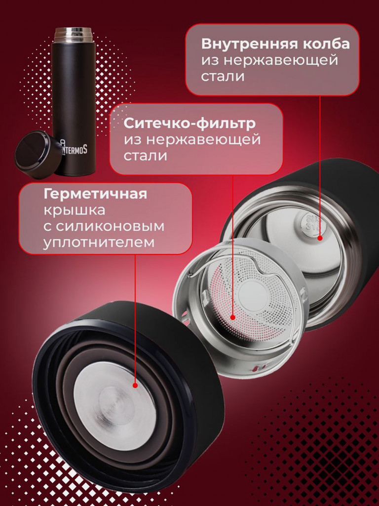 Термос с узким горлом с термодатчиком Intermos, 500 мл, черный