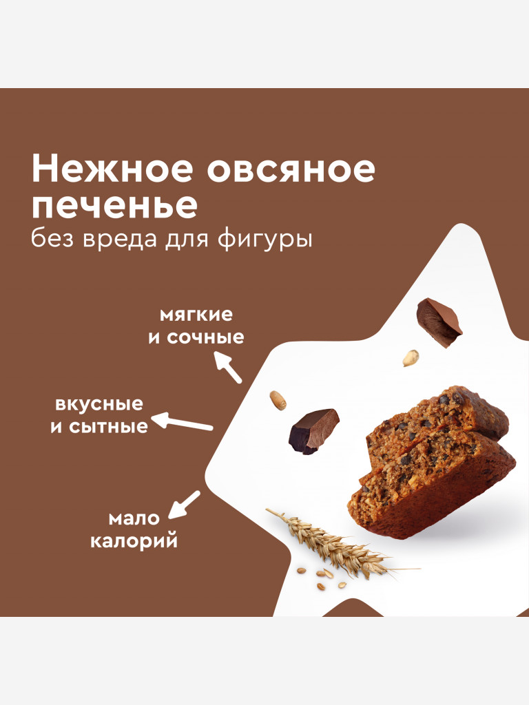 Протеиновое печенье спортивное без сахара ProteinRex Flapjack Шоколад, 12шт х 60 г, овсяное печенье
