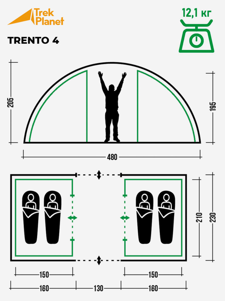 Четырехместная кемпинговая палатка Trek Planet Trento 4