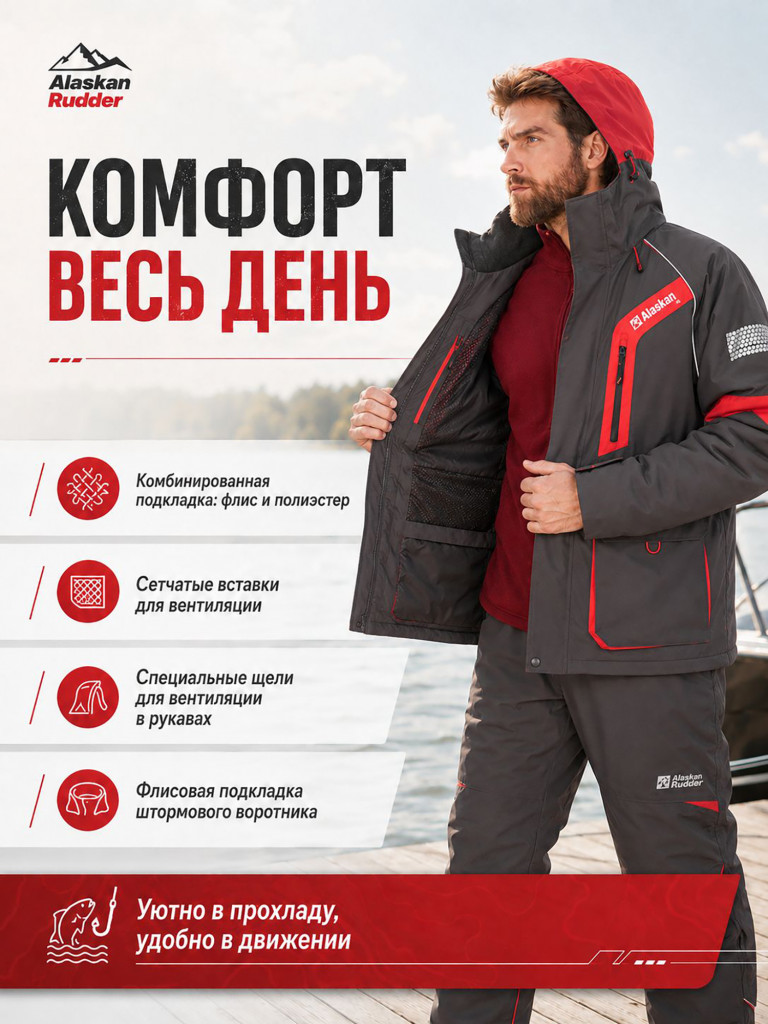 Костюм лодочный Alaskan Rudder Hunter (куртка+полукомбинезон) для рыбалки и охоты
