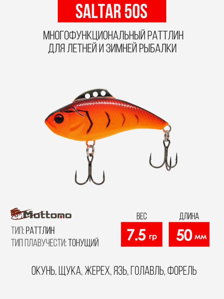 Воблер для рыбалки Saltar 50S 7.5g, раттлин тонущий