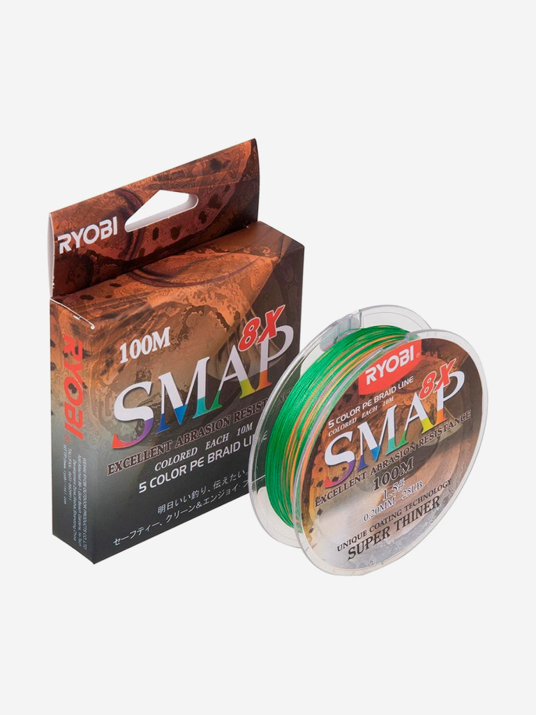 Шнур плетеный для рыбалки Ryobi SMAP PE8X, 100м, 0,205мм, 10кг, мультиколор