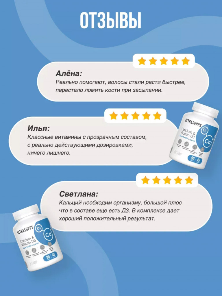 Комплекс витаминов UltraSupps, кальций и Д3, 90 таблеток