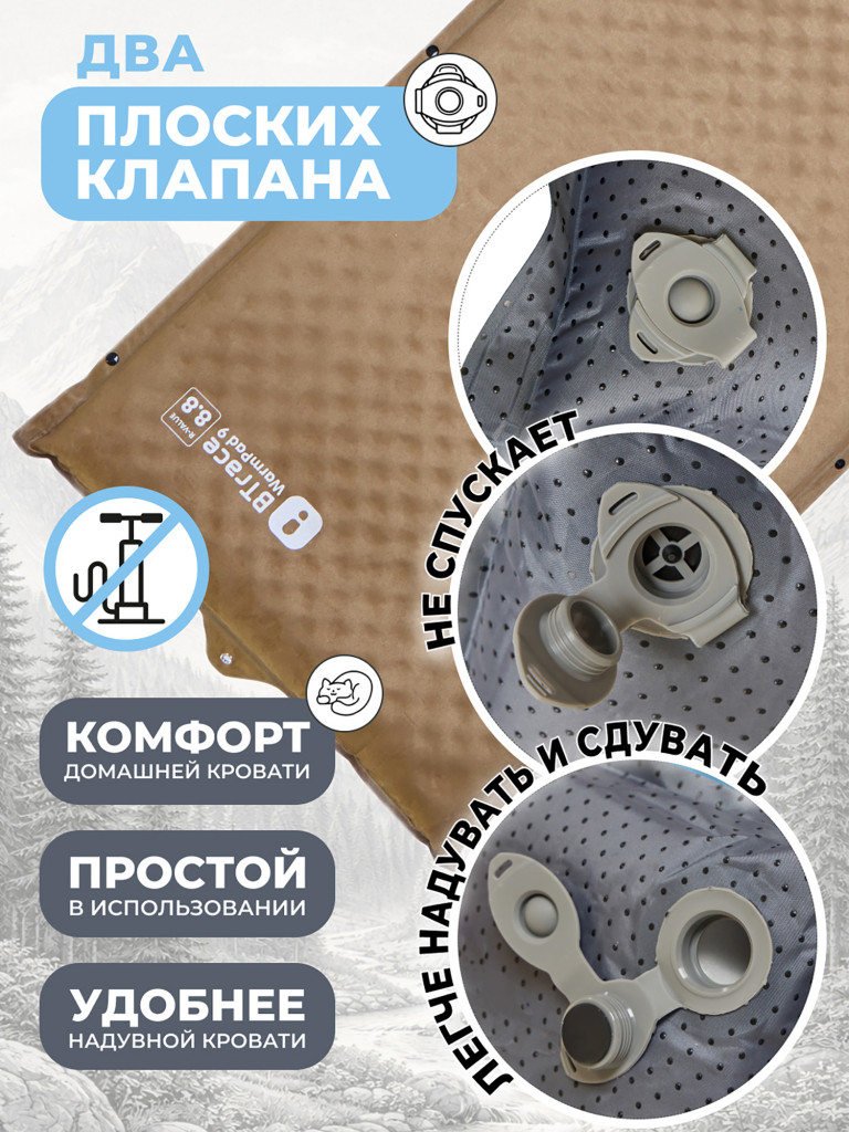 Ковер самонадувающийся BTrace Warm Pad 9,192х66х9 см, Коричневый