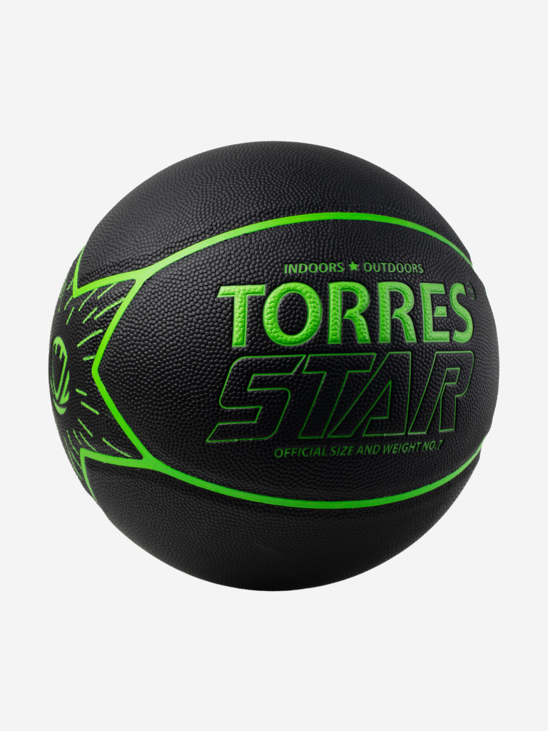 Мяч баскетбольный TORRES Star, B323127, р.7, 7 панел.,ПУ-композит, нейлон. корд, бут.кам., черно-зел