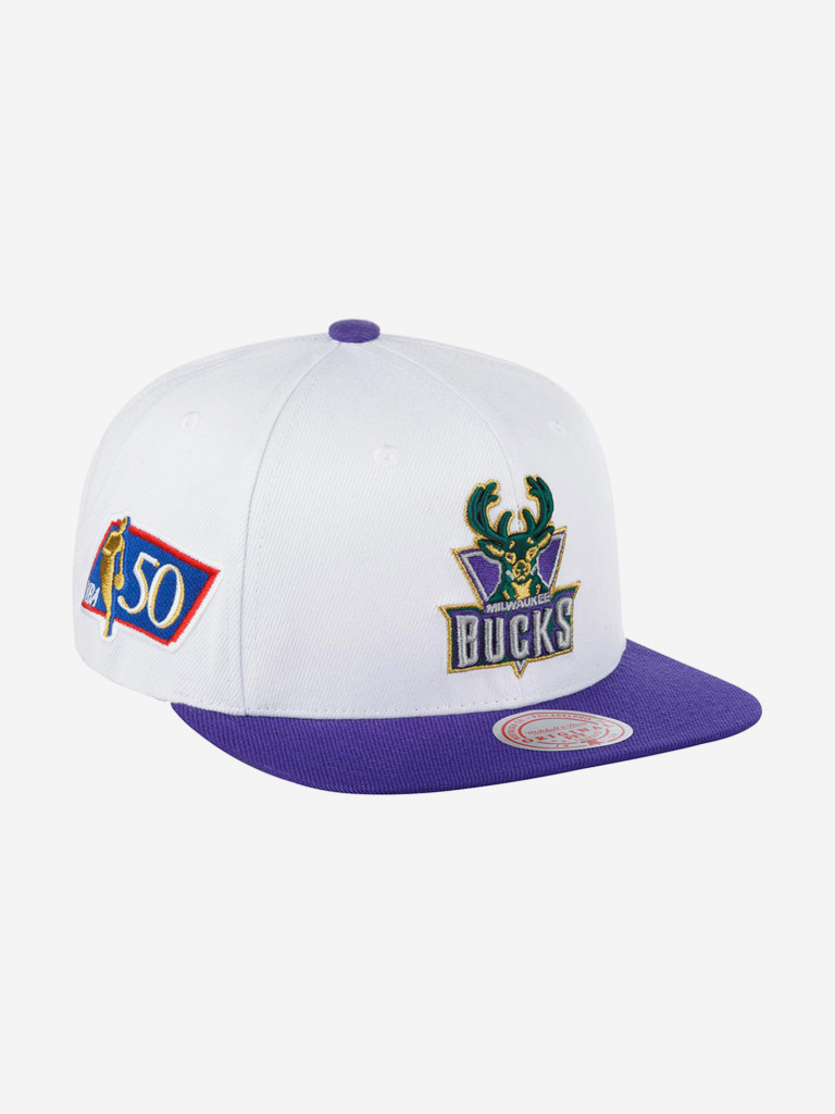 Бейсболка с прямым козырьком MITCHELL NESS 6HSSSH21294-MBUWHPR Milwaukee Bucks NBA (белый)