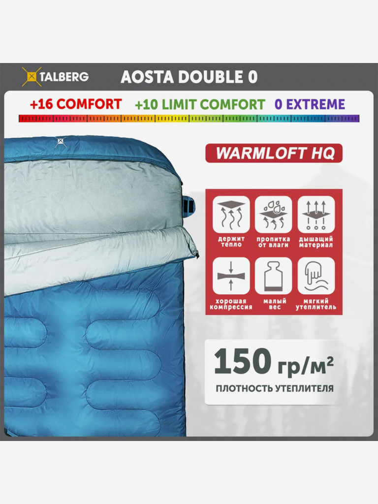 Двухместный спальный мешок Talberg AOSTA DOUBLE 0°C, голубой