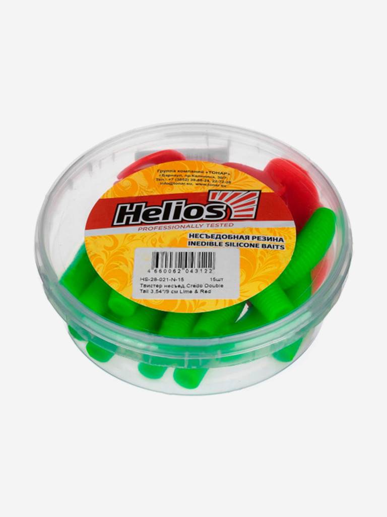 Мягкая приманка Helios Credo Double Tail, 3,54" / 9 см, Lime & Red, 15 штук (HS-28-021-N-15)