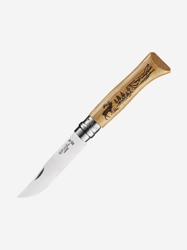 Нож Opinel №8, нержавеющая сталь, рукоять дуб, гравировка олень, 002332