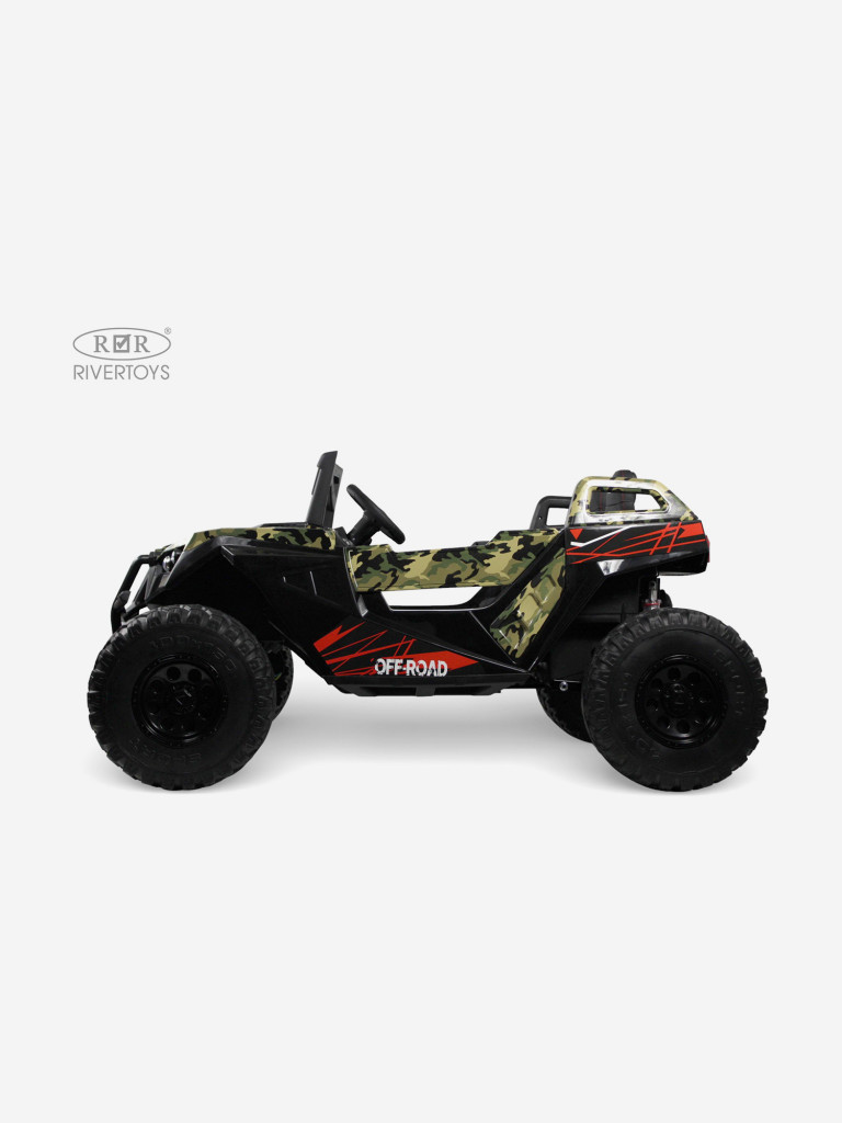 Детский электромобиль RIVERTOYS A707AA LUX NEW 4WD зеленый камуфляж