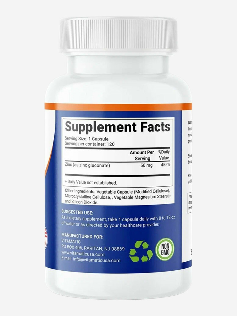 Цинк, Vitamatic, 50 мг, 120 капсул