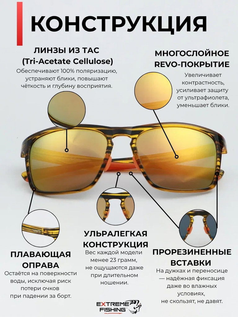 Очки солнцезащитные поляризационные Extreme Fishing Obsession OBS-142, линзы золотой Revo, для рыбалки и вождения