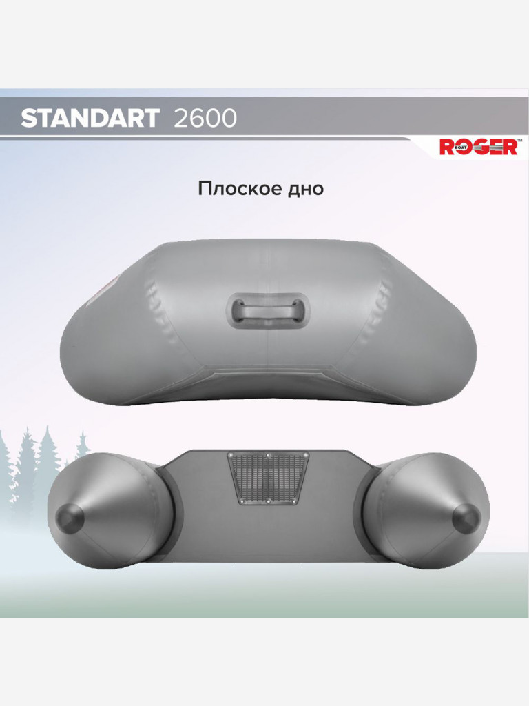 Лодка надувная ПВХ под мотор ROGER Standart 2600, лодка роджер с транцем (серый)