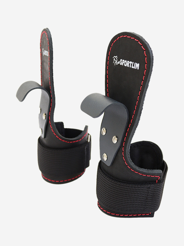 Крюки для перекладины и тяги Sportlim SOS-0308 кожаные (черные)