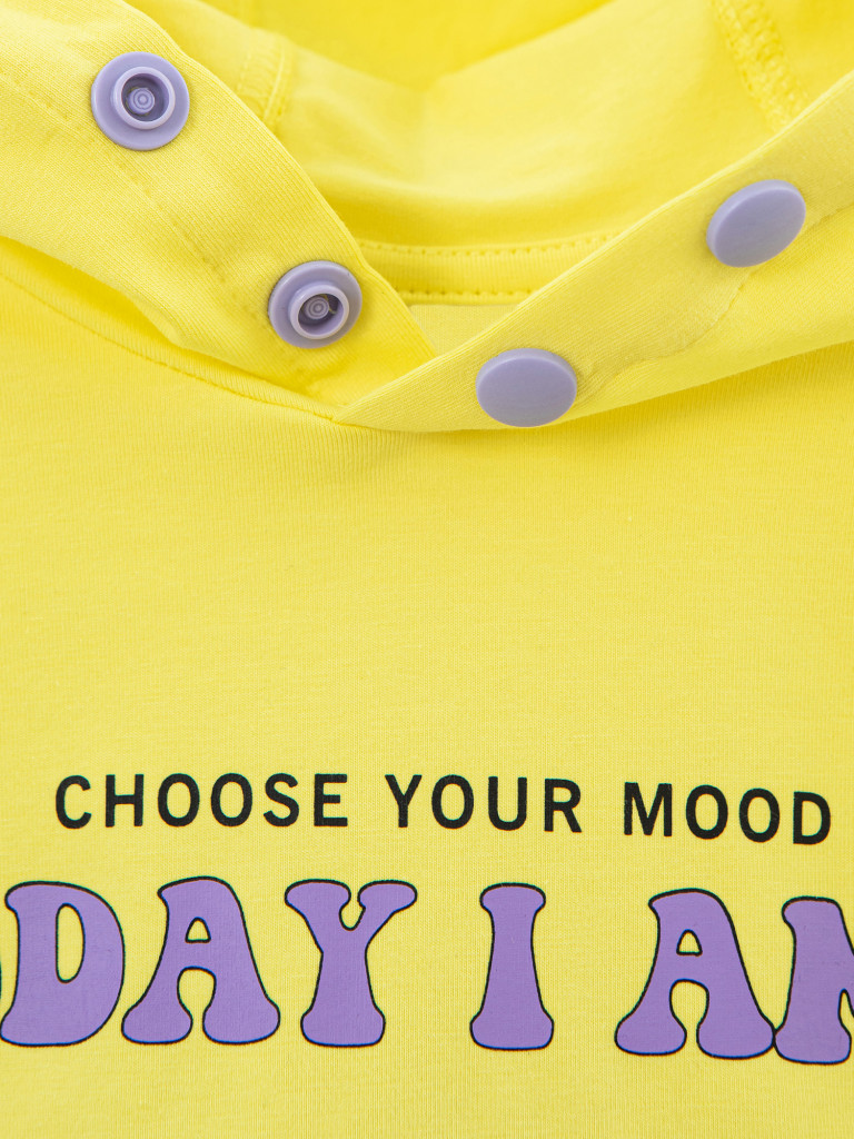 Футболка с капюшоном и принтом жёлтая для девочки Button Blue