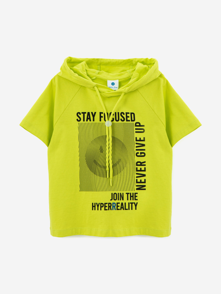 Футболка с капюшоном и принтом салатовая для мальчика Button Blue