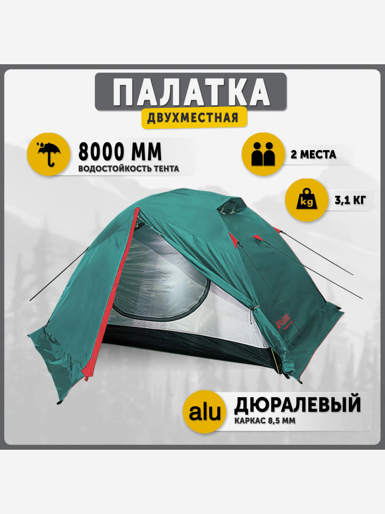 Палатка Talberg BOYARD PRO 2, 2-х местная туристическая экстремальная, цвет: зеленый