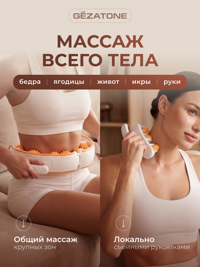 Массажер для тела антицеллюлитный роликовый ручной для похудения Gezatone AMG618