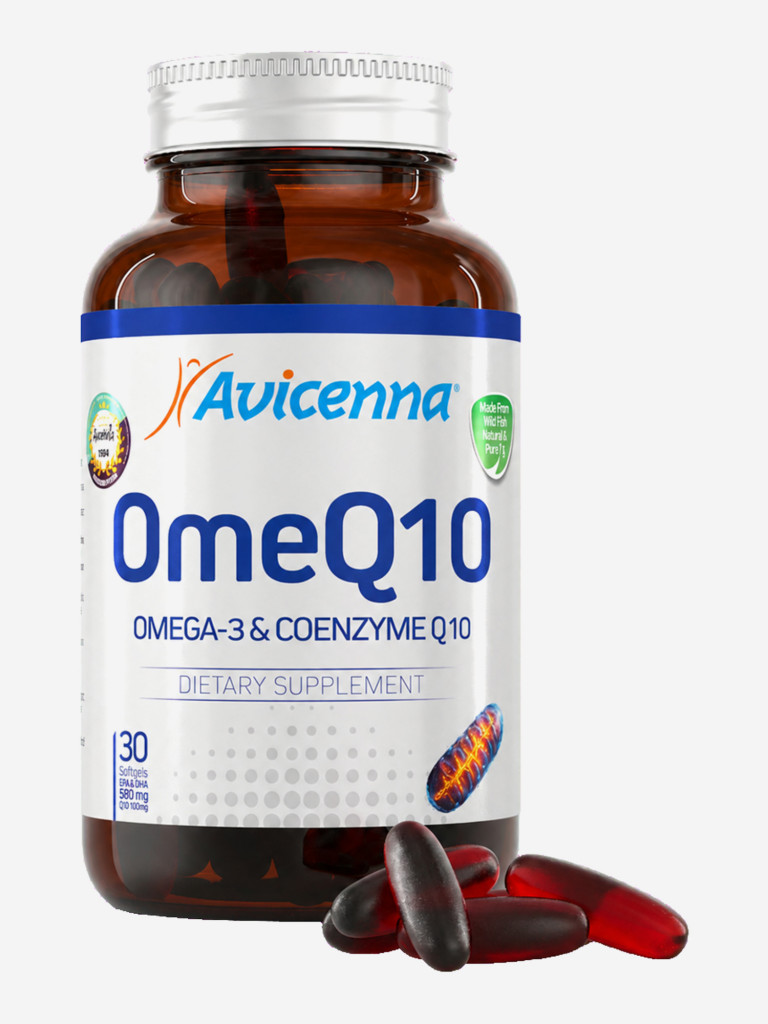 Омега-3 с Коэнзимом Avicenna OmeQ10 для энергии клеток и борьбы с хронической усталостью, 30шт