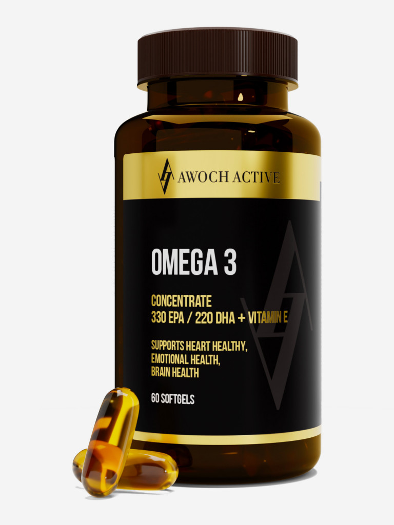 Биологически активная добавка OMEGA 3 concentrate + VITAMIN Е (1350 мг), 60  капсул TM AWOCHACTIVE черный цвет — купить за 700 руб., отзывы в  интернет-магазине Спортмастер