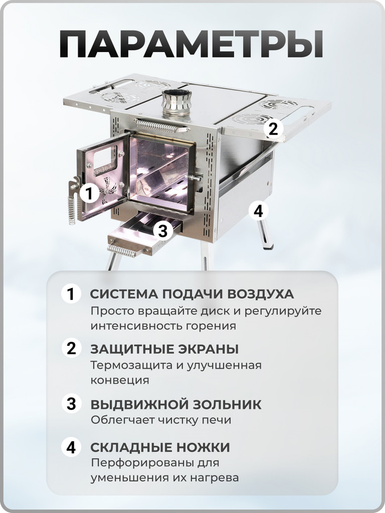 Печь для зимней палатки ATOMSTOVE Малая Берег, туристическая, походная