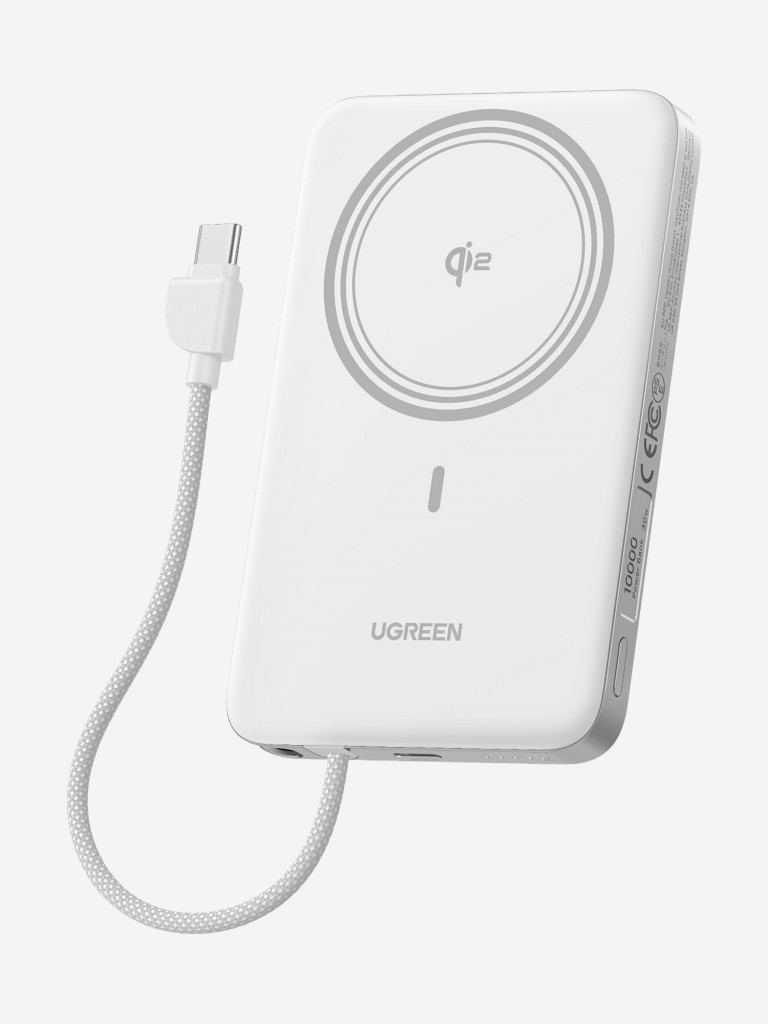 Внешний аккумулятор UGREEN PB570 (75983B) MagFlow Air Ultra-Slim 30W Magnetic 10000mAh Wireless Power Bank USB-C Cable