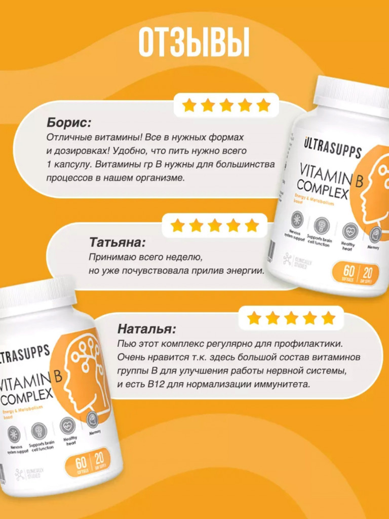 Комплекс витаминов группы B UltraSupps, 60 капсул