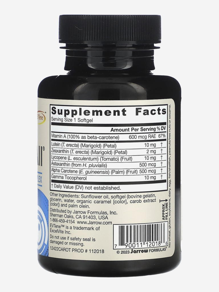 Комплекс смешанных каротинов для здоровья глаз, Витамин А, лютеин, астаксантин, Jarrow Formulas CarotenAll 60 softgels