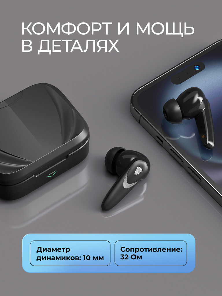 Беспроводные наушники с микрофоном Air Blade, шумоподавление ANC, Gaming, bluetooth 5.4, 470 мАч