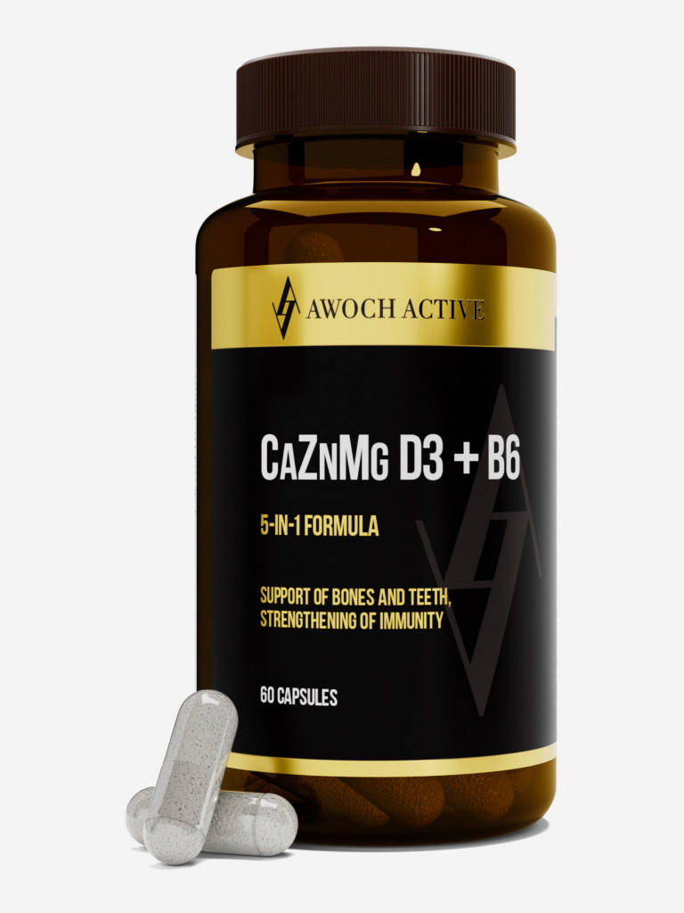 Биологически активная добавка к пище “Calcium zinc magnesium D3 + B6”, 60  капсул TM AWOCHACTIVE черный цвет — купить за 536 руб., отзывы в интернет-магазине  Спортмастер