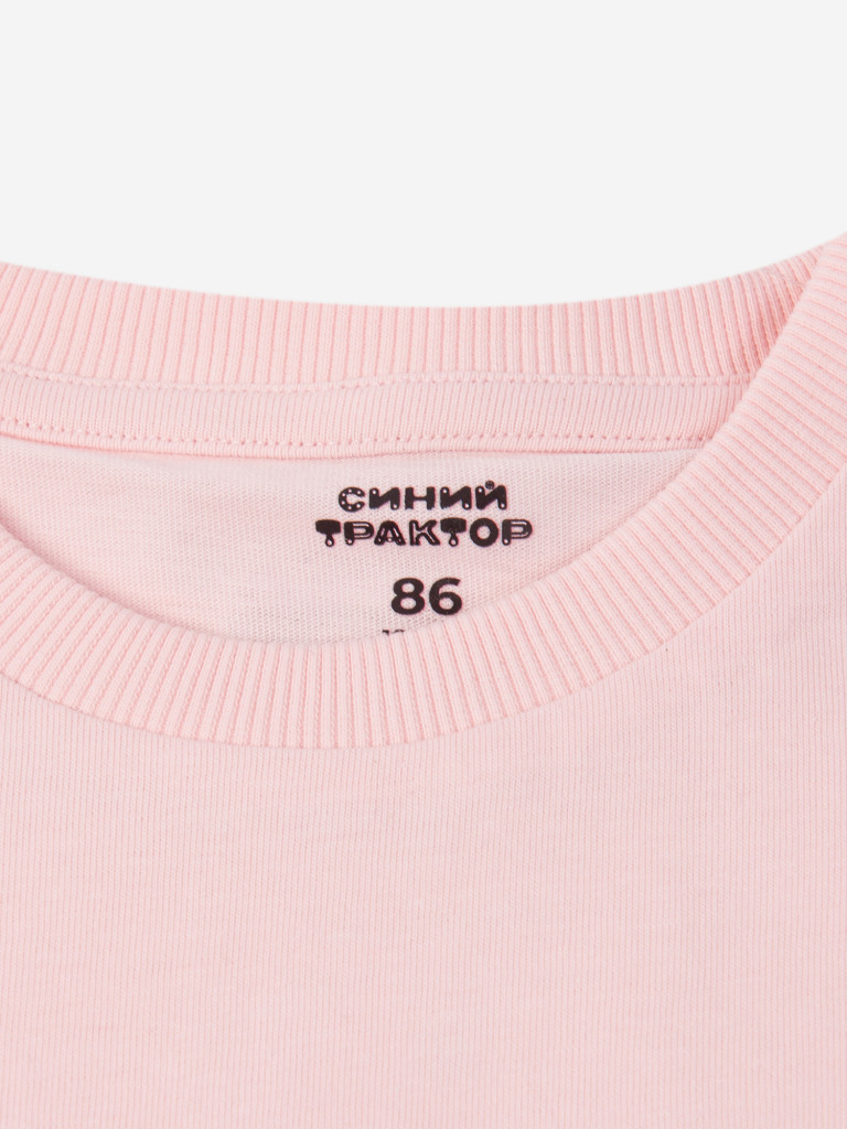 Футболка для девочек Racoongo Синий трактор, розовый