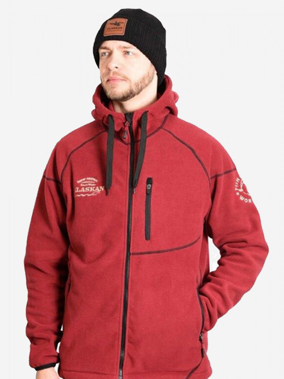 Куртка флисовая мужская Alaskan Black Water с капюшоном, бордо для рыбалки и охоты