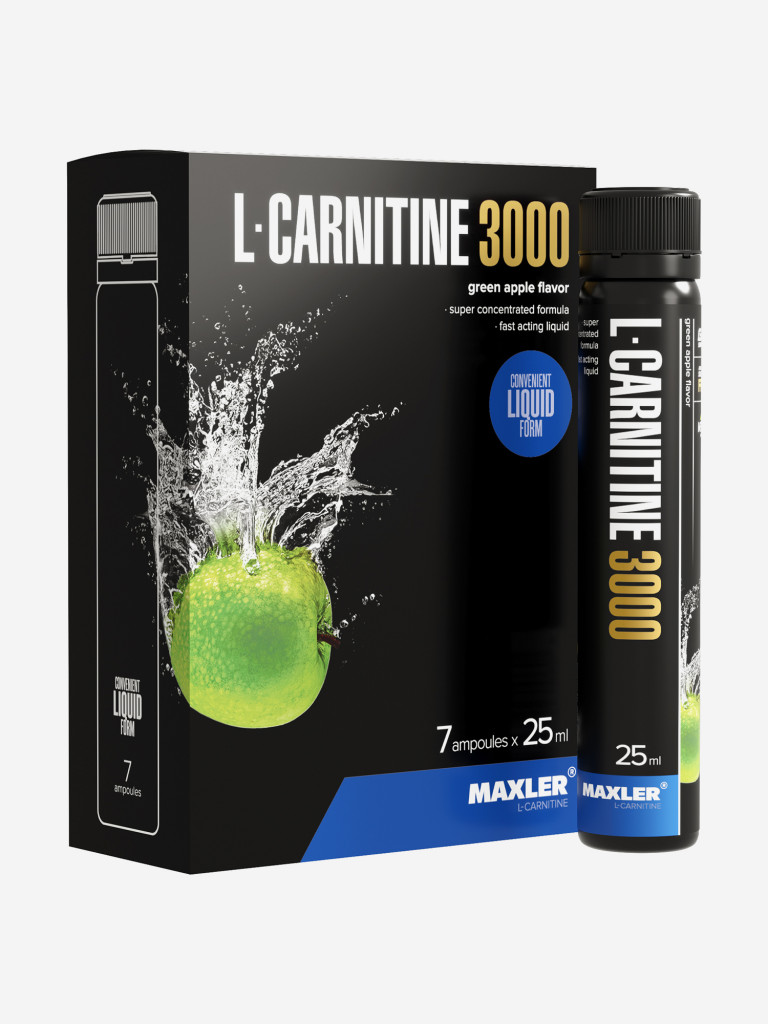 Л-карнитин жидкий Maxler, 3000 мг, 7 туб по 25 мл - Зеленое яблоко
