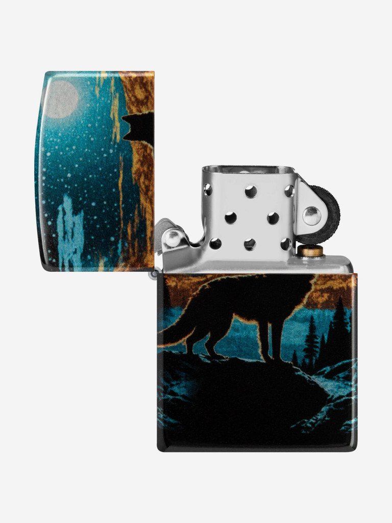 Зажигалка бензиновая ветроустойчивая Zippo Moonlight Wolf Design 540 Tumbled Chrome