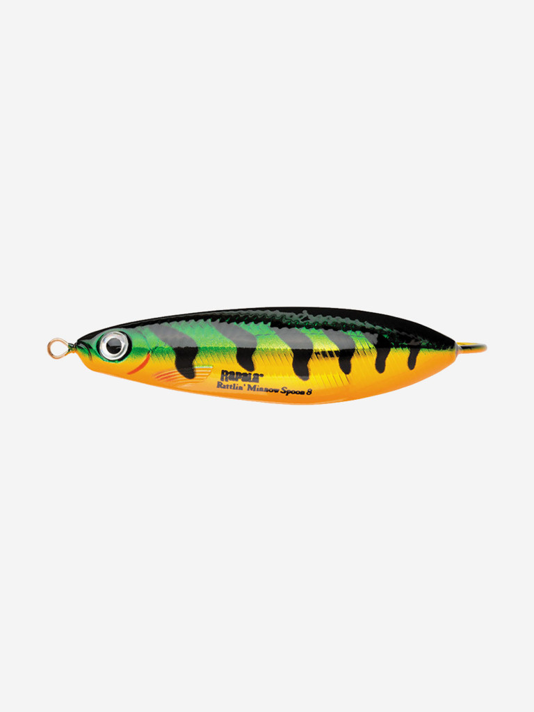 Блесна для рыбалки колеблющаяся RAPALA Rattlin' Minnow Spoon, 8см, 16гр /FLP (незацепляйка)