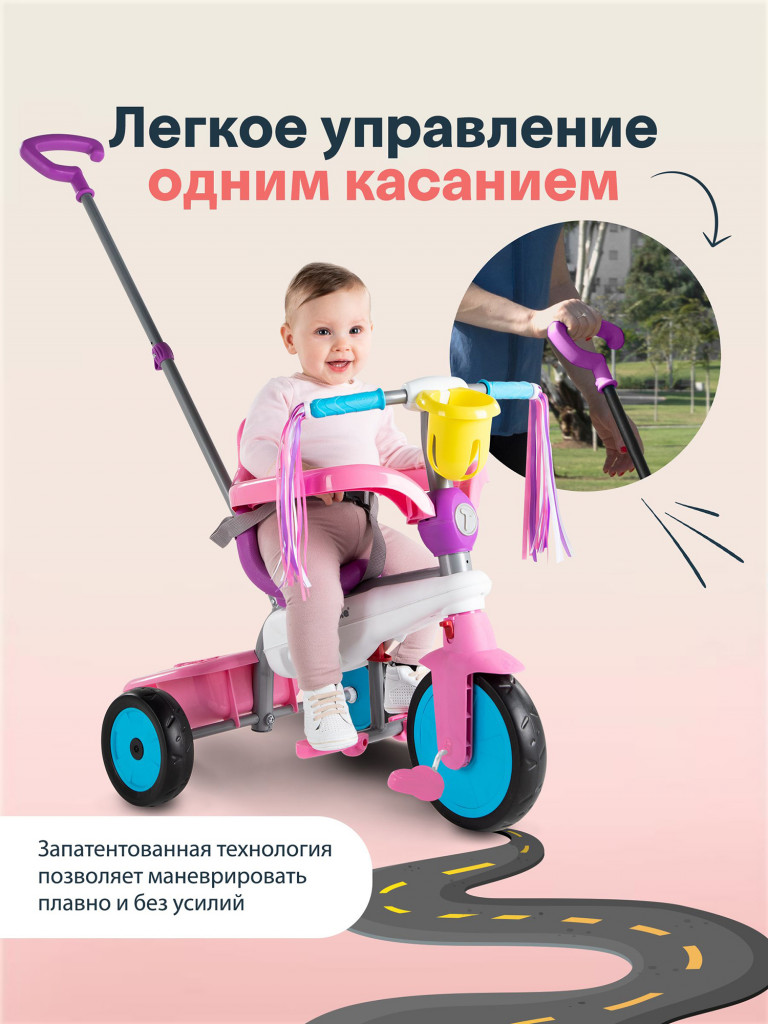 Велосипед детский трехколесный с ручкой SmarTrike Breeze S, Unicorn