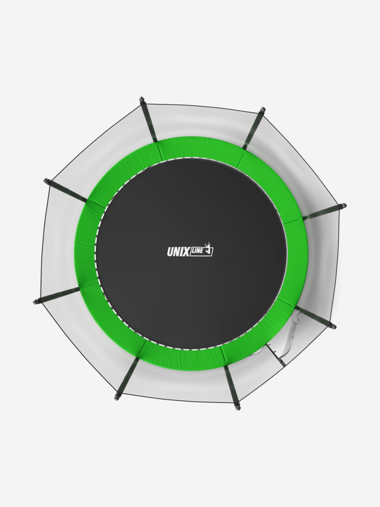 Батут каркасный UNIX Line Simple 12 ft Green с внешней защитной сеткой, общий диаметр 366 см, до 150 кг